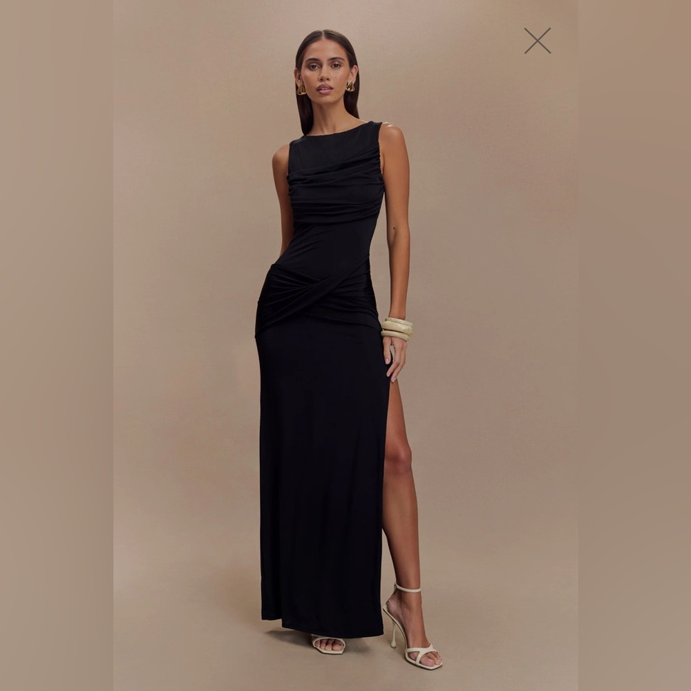 MESHKI Henley Slinky Drape Maxi Dress Black Wedding Guest NWT SOLD OUT Small